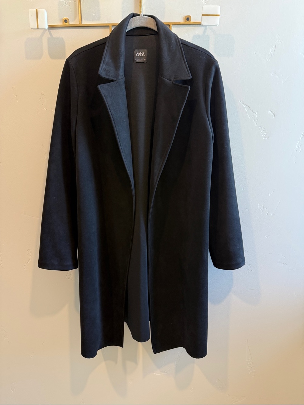 Zara Black Long Open-Front Trench Coat